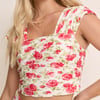White and Red Floral Cropped Top