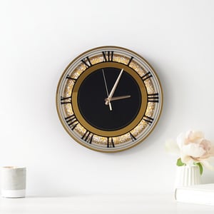 13.8" Golden LED Diamond Silent  Roman Numerals Pendulum Wall Clock, Plug-in LED Light, Battery-Operated Clock Face