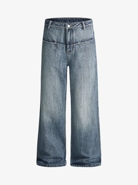 Vintage Washed Slant-Pocket Flared Jeans - Blue / XL