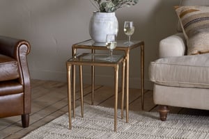nkuku Gilasi Cast Metal & Glass Nesting Side Tables Set Of 2 | Tables | One Size | Antique Brass
