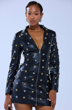 AKIRA Rock With It PU Blazer Dress With Hardware | Black | Size 1X