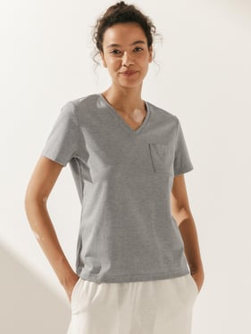 Stretch-Knit Bamboo Classic Basic Tee BELLE - Neutral Grey / V-Neck / XXL