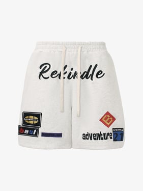 Retro Street Embroidered Drawstring Shorts - White / XL