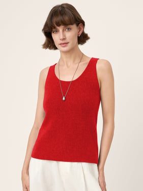 100% Mongolian Cashmere Versatile Crew Neck Tank Top VIVIANA - Ruby Red / L