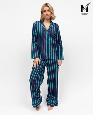 Marina Womens Navy Printed Stripe Wide Leg Pyjama Set - 28