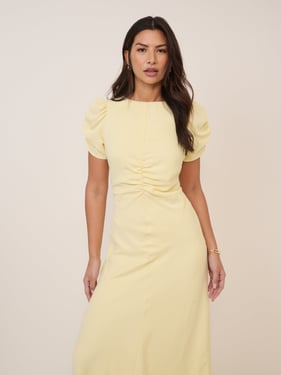 Butter Yellow Ruched Naomi Midi Dress