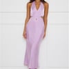 Chic Soirée Satin Halter Midi Dress Lilac