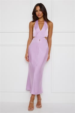 Chic Soirée Satin Halter Midi Dress Lilac