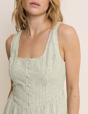Green Pinstriped Linen-Blend Cora Jumpsuit