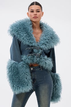 AKIRA Sit Pretty Fur Trim Denim Jacket | Size XL