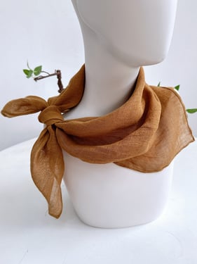 100% Linen Hand-Stitched Square Scarf - Coffee / One Size
