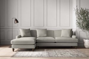 nkuku Deni Large Left Hand Chaise Sofa | Make To Order | Brera Linen Smoke | No Colour