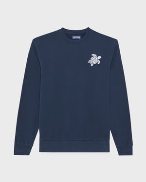 Vilebrequin - Men Crewneck Cotton Sweatshirt Big Turtle Embroidery - Sweater - Jorasse - Blue - Size XL