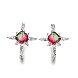 Jeulia "Endless Light " North Star Princess Cut Watermelon Sterling Silver Earrings