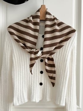 100% Australian Wool Striped Functional Triangle Scarf - Coffee Stripe / One Size
