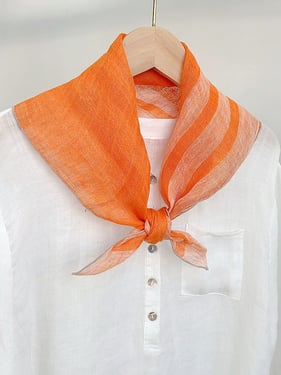 Linen Striped Woven Light Square Scarf - Tangerine Stripe / One Size