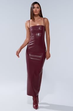 AKIRA Shai PU Midi Dress | Burgundy | Size Medium
