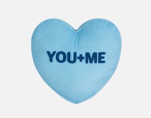 QE Home Candy Heart Cushion in You + Me, Scenic, Blue