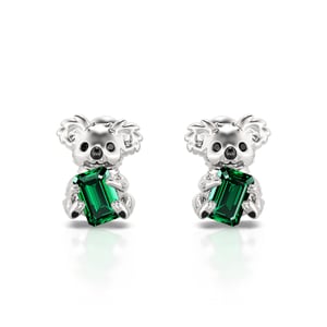 Jeulia Hug Me "Adorable Koala" Emerald Cut Sterling Silver Stud Earrings