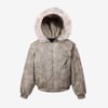 Washed Patchwork Contrast Bomber Jacket - Apricot / L