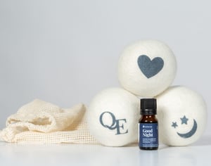 QE Home Linen Love Wool Dryer Ball Set & Essential Oil Laundry Blend in Good Night