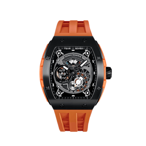 TSAR BOMBA Men's Automatic Watch | Black Orange | The Elemental TB8210CF | 316L Stainless Steel Bezel | Luxury Skeleton Mechanical Watch | Sapphire Glass 50M Waterproof FKM Rubber Strap