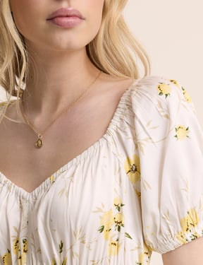 White Floral Puff Sleeve Maryam Midi Dress