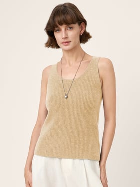 100% Mongolian Cashmere Versatile Crew Neck Tank Top VIVIANA - Khaki / L