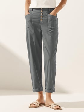 Linen Simple Button Fly Trousers HEIDI - Neutral Grey / XXXL