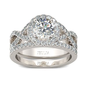 Jeulia Twist Halo Round Cut Sterling Silver Ring Set