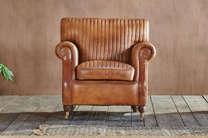 nkuku Narwana Ribbed Leather Armchair | Seating | One Size | Aged Leather