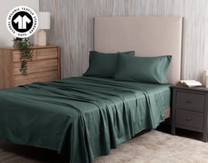QE Home 300TC Organic Cotton Sheet Set in Hemlock, GOTS Certified, Green, Double