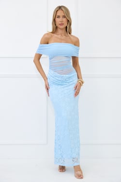 Dewy Delight Lace Maxi Dress Blue