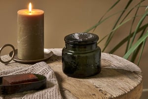 nkuku Ilcoso Recycled Hammered Glass Storage Pot | Bathroom | One Size | Green