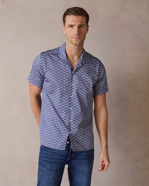 Navy Botanic Geo Open Collar Shirt