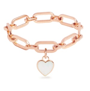 Link Chain Bracelet and Mother of Pearl Heart Charm Rose Gold Set