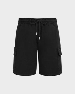 Vilebrequin - Men Linen Bermuda Shorts Cargo Pockets - Bermuda - Baie - Black - Size XXXL