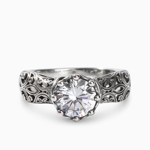 Jeulia "Intricate Scroll" Beatrice Round Cut Sterling Silver Ring