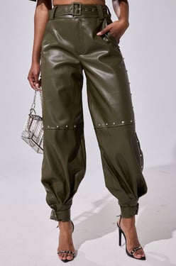 AKIRA Studded Faux Leather Belted Pants | Size XL