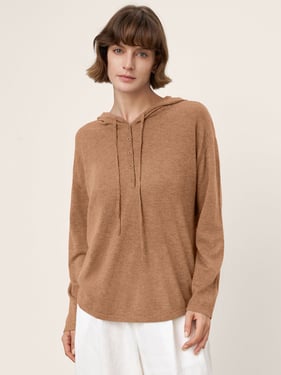 100% Extra-Fine Merino Wool Knit Hooded Sweatshirt SIA - Cocoa Brown / L
