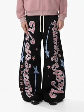 Retro Graphic Fleece-Lined Barrel Sweatpants - Black / XL