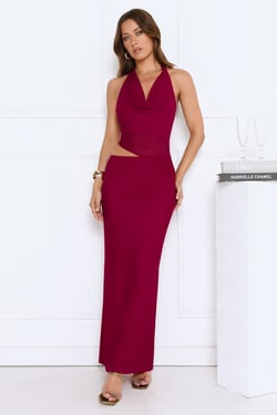 Bloomlit Nights Halter Maxi Dress Red