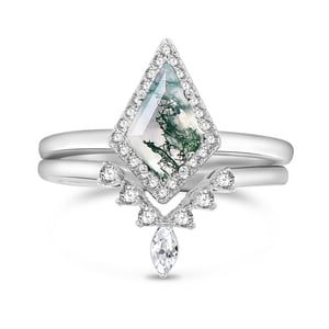 Jeulia Vintage Moss Agate Engagement Ring Set Sterling Silver