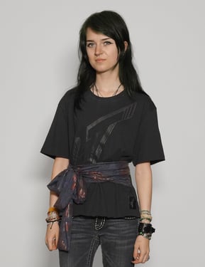 ST Lined Logo Tie-Tee in Black with Blue & Gold Tie