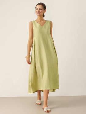 100% Linen Sleeveless A-Line Maxi Dress TARA - Sage Apple / XXL