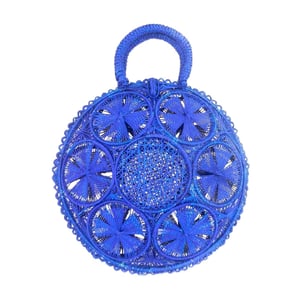 Starburst Round Handwoven Iraca Purse - Blue