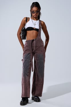 AKIRA Double Knee Textured Denim Overalls | Size 1X