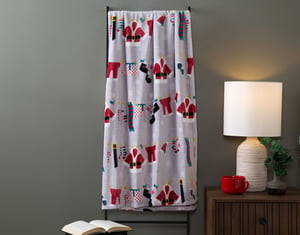 QE Home Holiday Fleece Throw in Santa's Laundry, Seasonal, Red