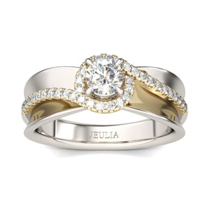 Jeulia Unique Two Tone Round Cut Sterling Silver Ring