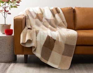 QE Home Teddy Check Throw in Oat, Geometric, Beige